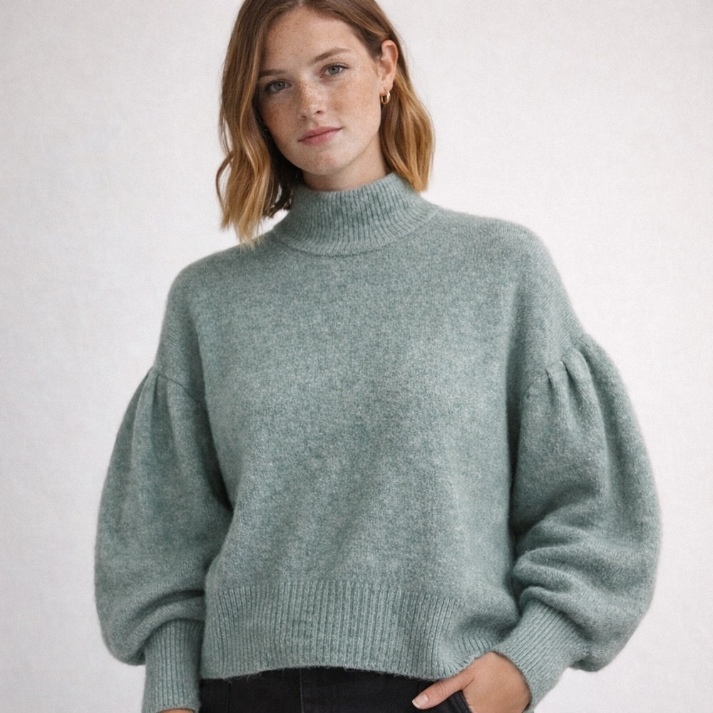 Buffalo David Bitton Exaggerated Sleeve Sweater Sage Green Balloon Sleeve